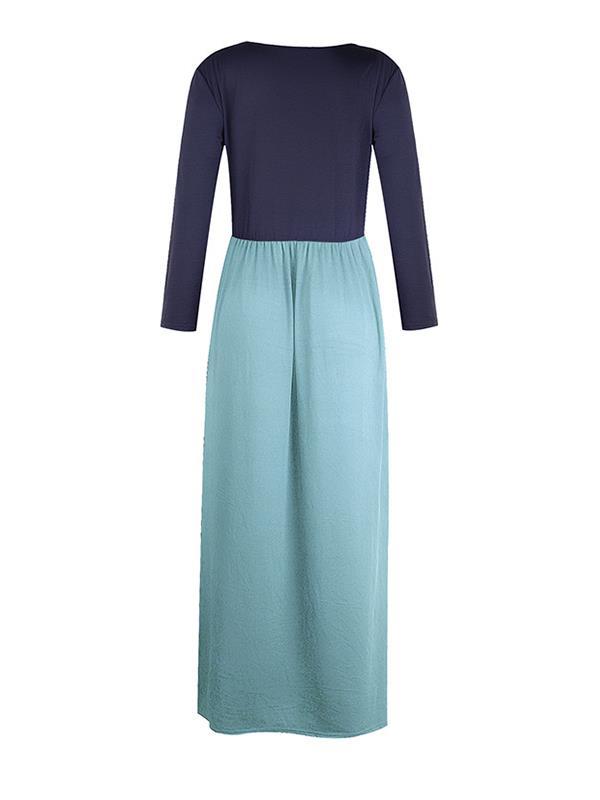 Patchwork color irregular long sleeve maxi dresses