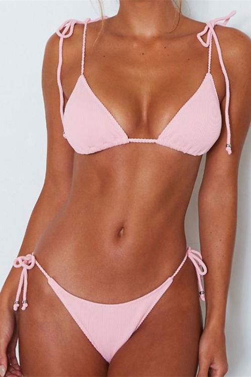 Solid Lace Up Bikini Set