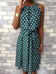 Polka Dots Printed Halter Sleeveless Casual Skater Dresses