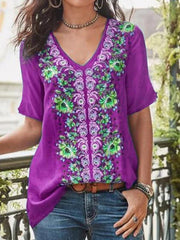 Plus size women v neck short sleeve printed T-shirts