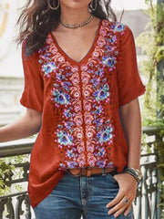 Plus size women v neck short sleeve printed T-shirts