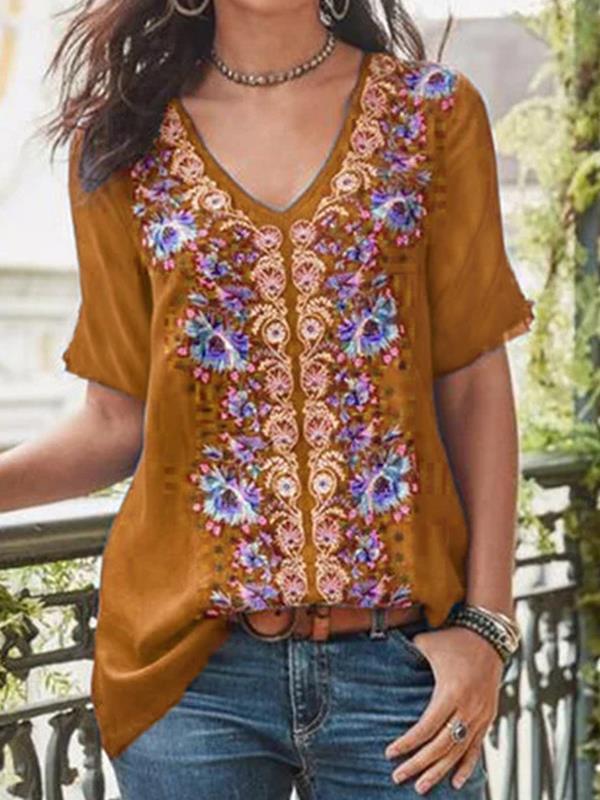 Plus size women v neck short sleeve printed T-shirts