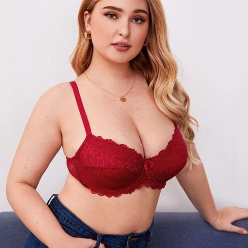 French Hollow Flower Soft Lace Thin Cup Plus Size Bra