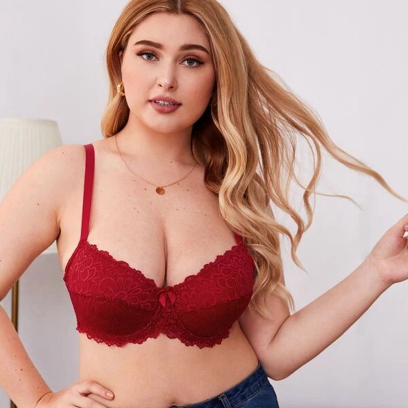 French Hollow Flower Soft Lace Thin Cup Plus Size Bra