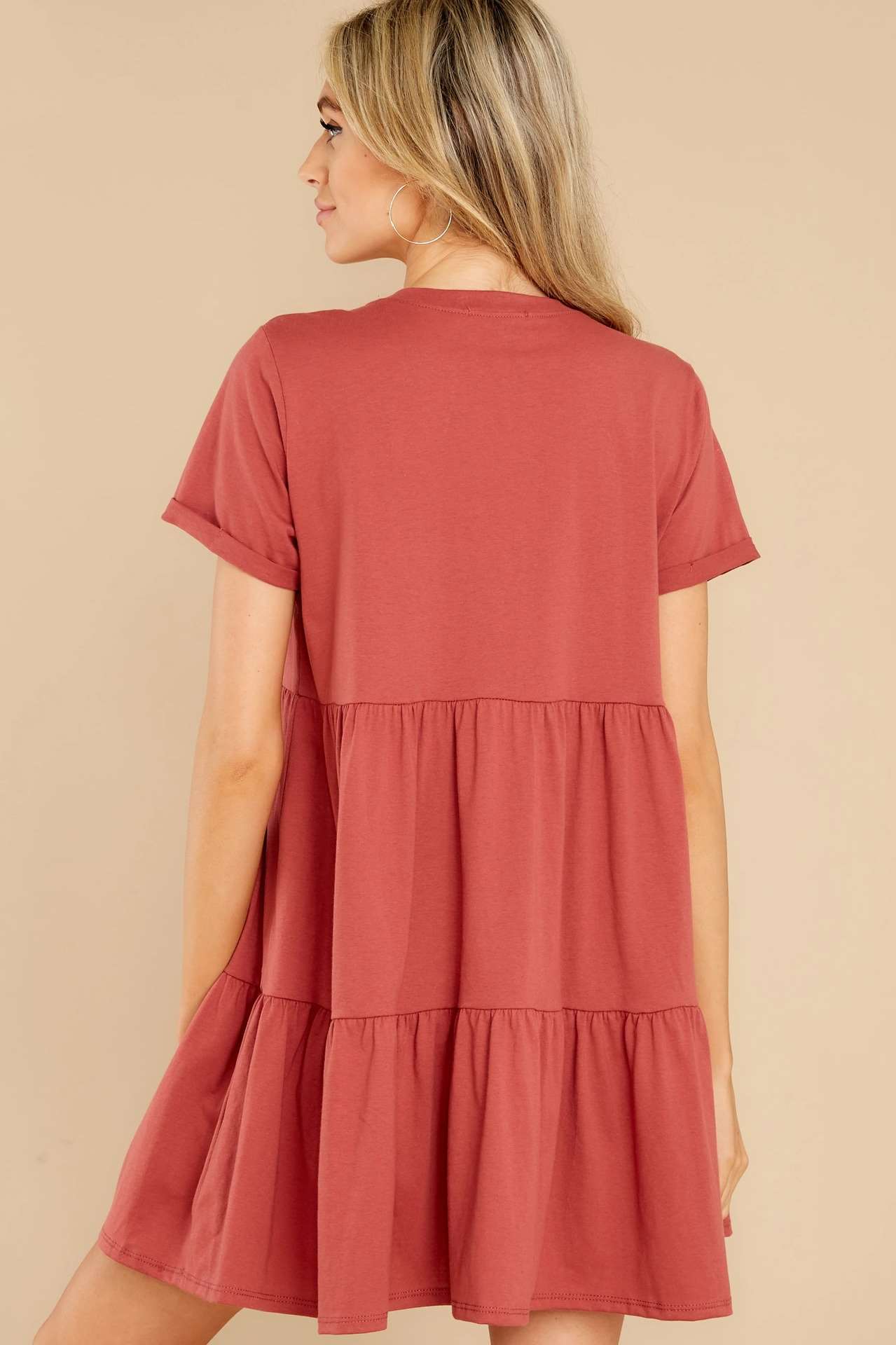 Pure Casual Round neck Gored Short sleeve Shift Dresses