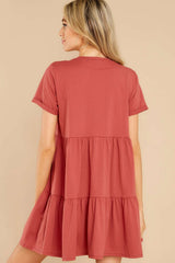 Pure Casual Round neck Gored Short sleeve Shift Dresses