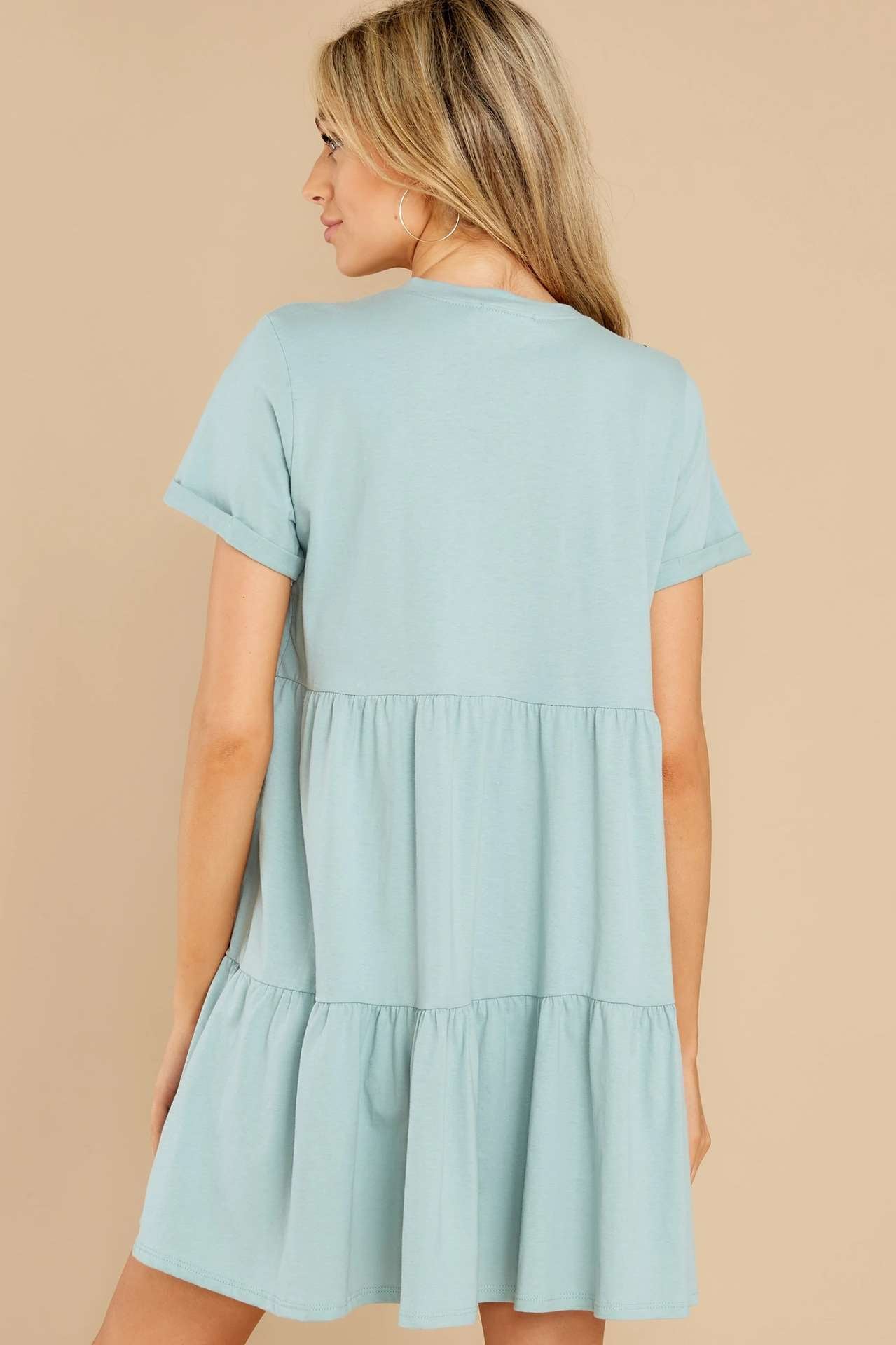Pure Casual Round neck Gored Short sleeve Shift Dresses
