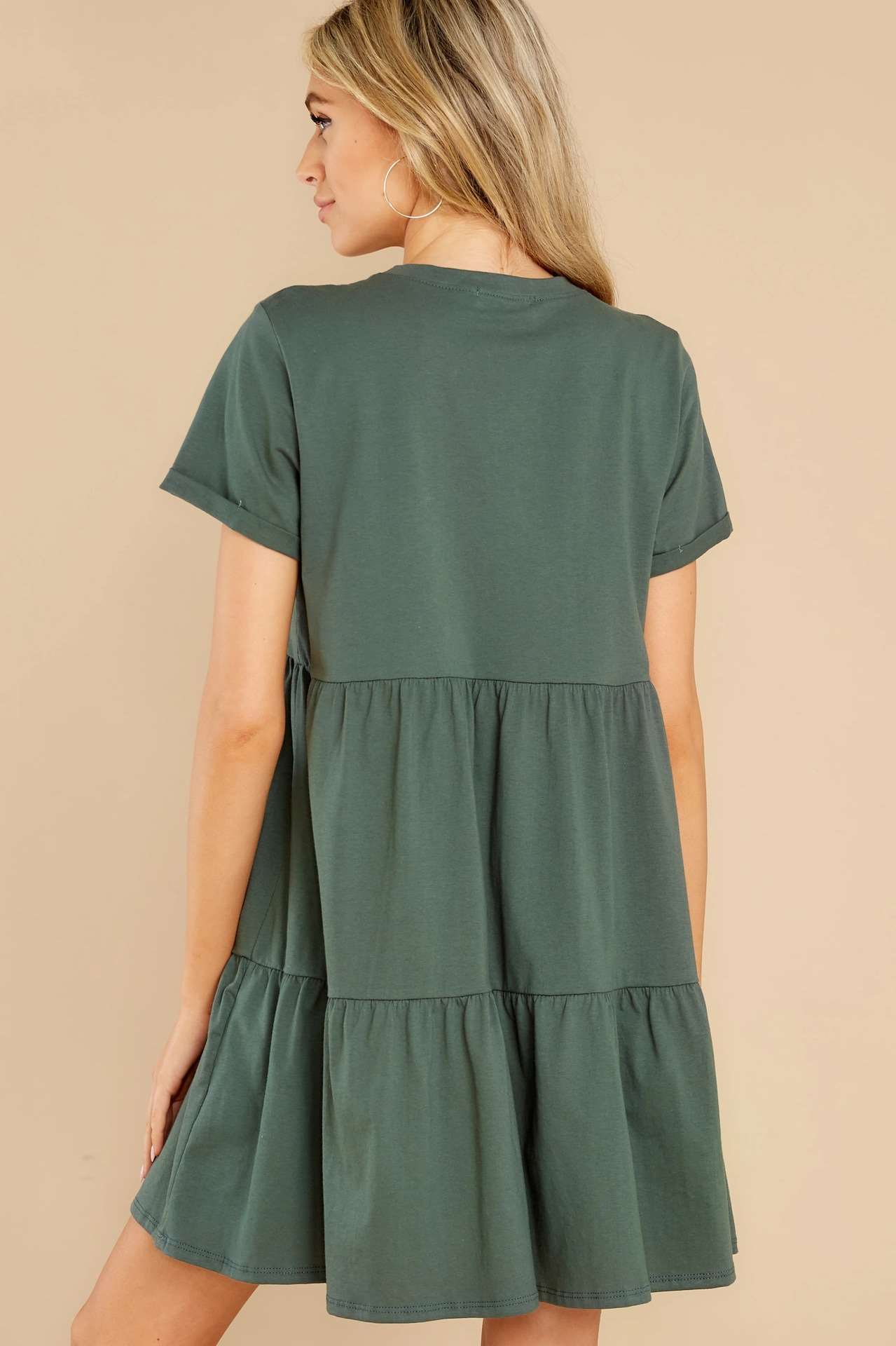 Pure Casual Round neck Gored Short sleeve Shift Dresses