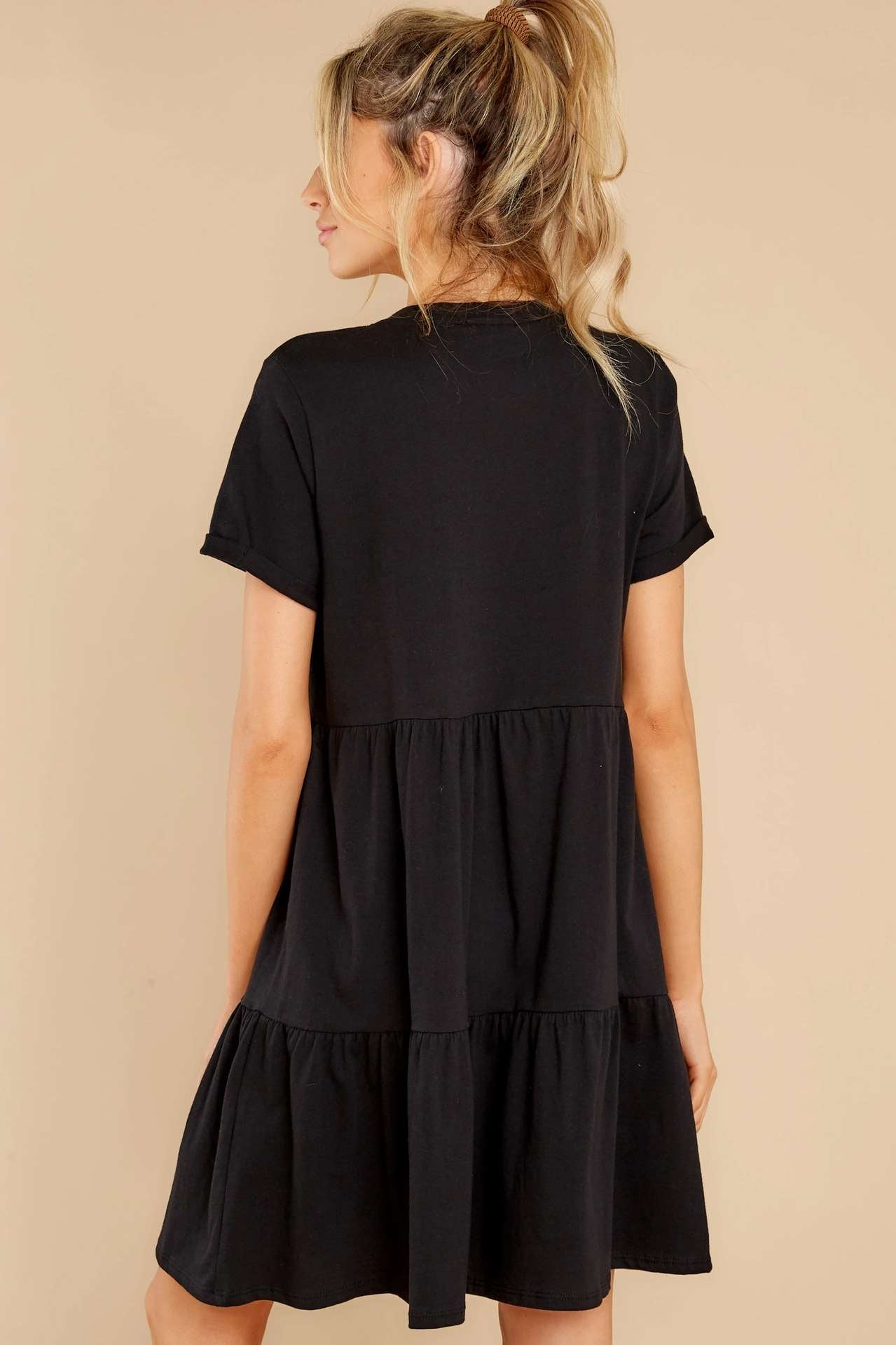 Pure Casual Round neck Gored Short sleeve Shift Dresses