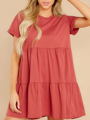 Pure Casual Round neck Gored Short sleeve Shift Dresses