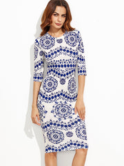 Porcelain Print Pencil Dress
