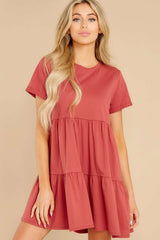 Pure Casual Round neck Gored Short sleeve Shift Dresses