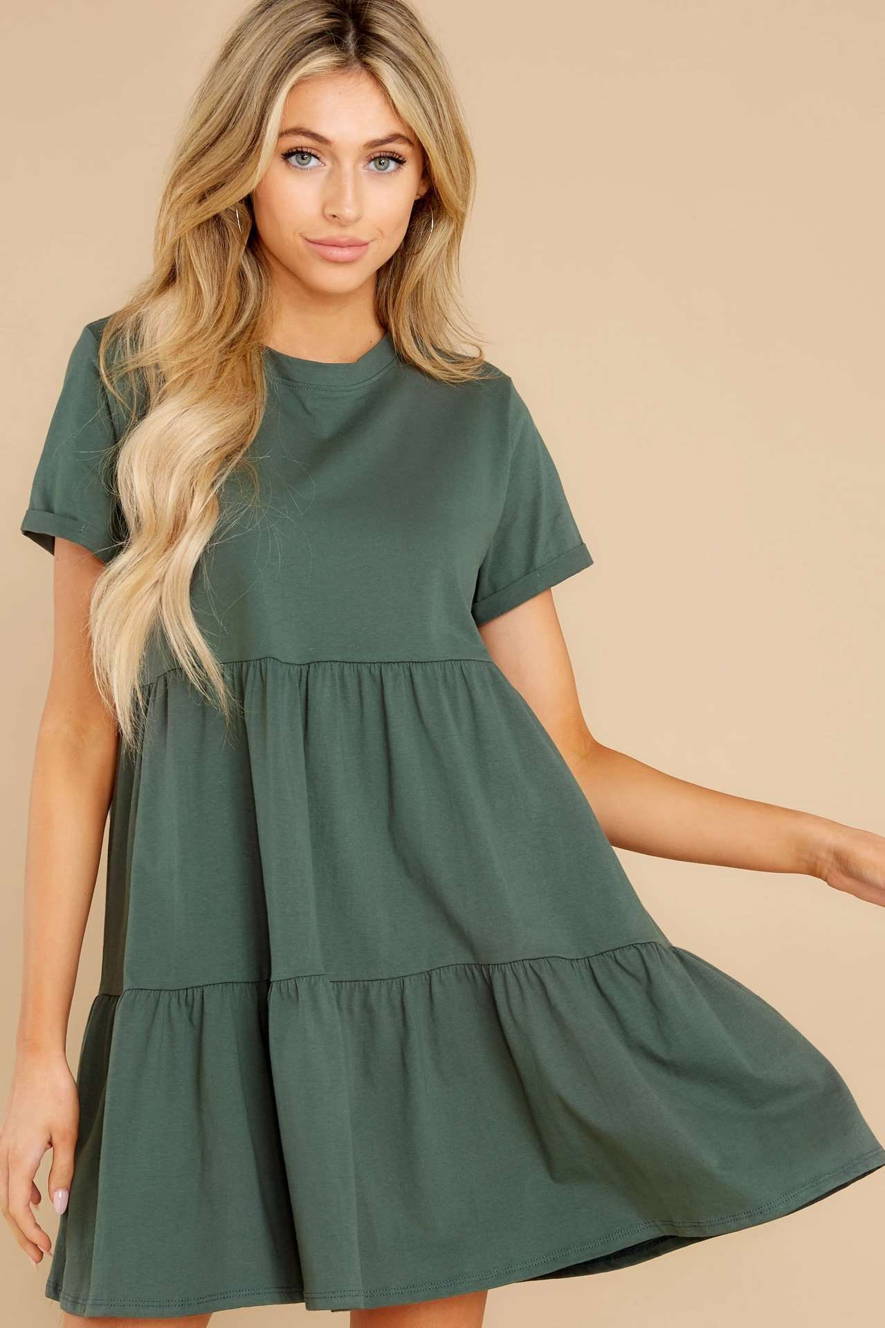 Pure Casual Round neck Gored Short sleeve Shift Dresses