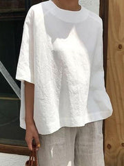 Plus size loose casual women plain cotton linen blouses