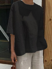 Plus size loose casual women plain cotton linen blouses