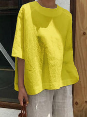 Plus size loose casual women plain cotton linen blouses