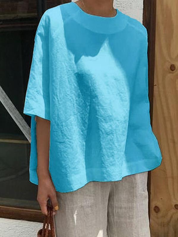 Plus size loose casual women plain cotton linen blouses