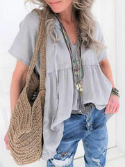 Plus Size Women V neck Short Sleeve Plain T-shirt