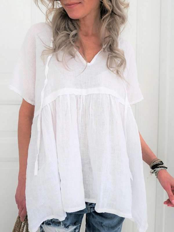 Plus Size Women V neck Short Sleeve Plain T-shirt