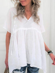 Plus Size Women V neck Short Sleeve Plain T-shirt