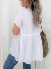 Plus Size Women V neck Short Sleeve Plain T-shirt