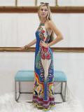 Printed Halterneck Backless Maxi Dress