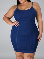 Plus Size Denim Solid Color Halter Mini Dress