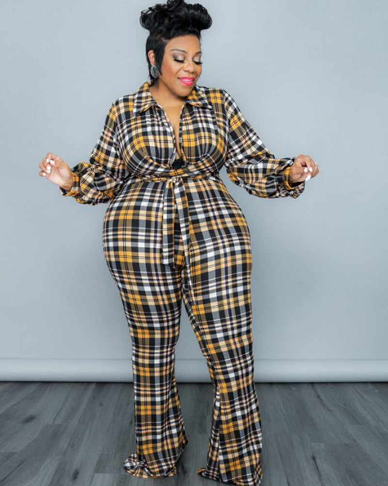 Bubble Sleeve Plaid Jumpsuit