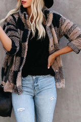 Plush Plaid Lapel Top Jacket