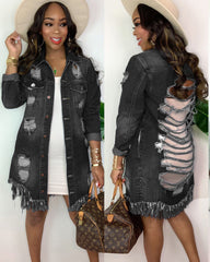 Damaged Denim Backless Jacket