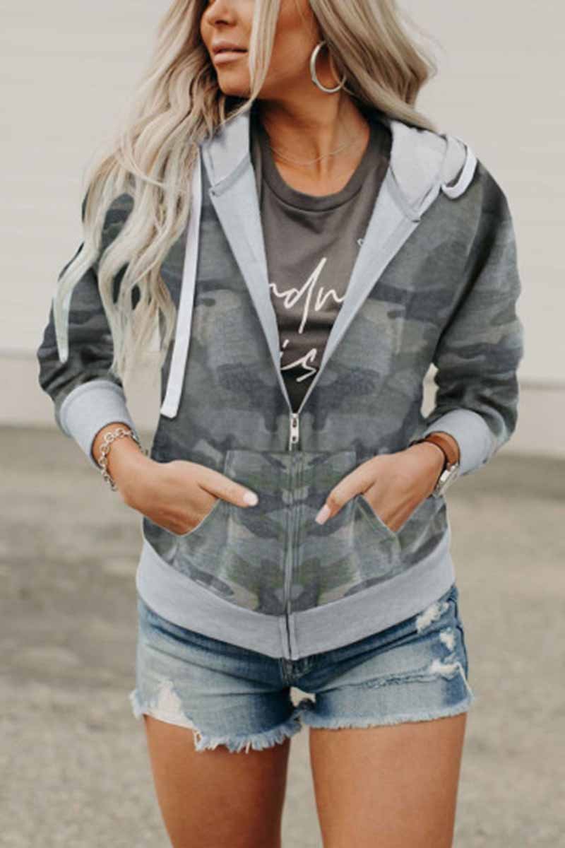 Printed Camouflage Hooded Jacket