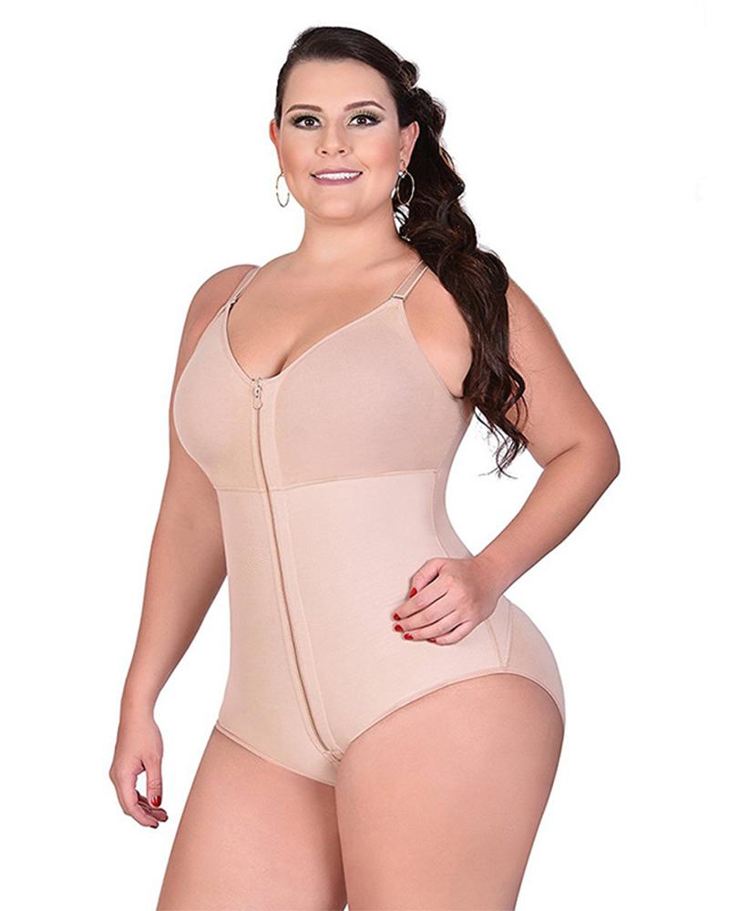 Women Slimming Zipper & Adjustable Straps Bodysuit