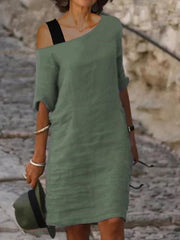 One off shoulder Women plain long mini dress shift dresses