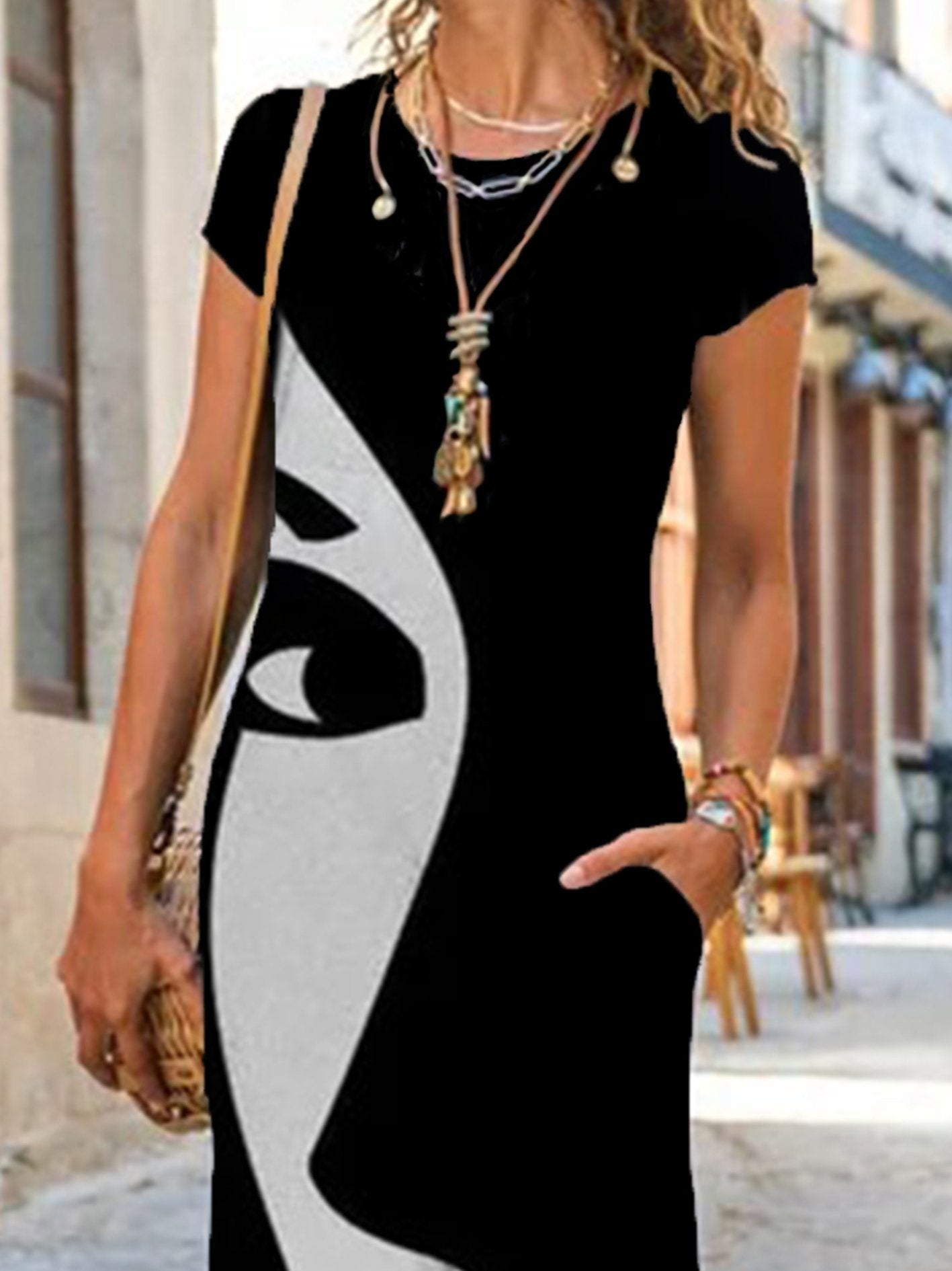 Plus Size Vintage Boho Holiday Hippie Abstract Casual Dresses