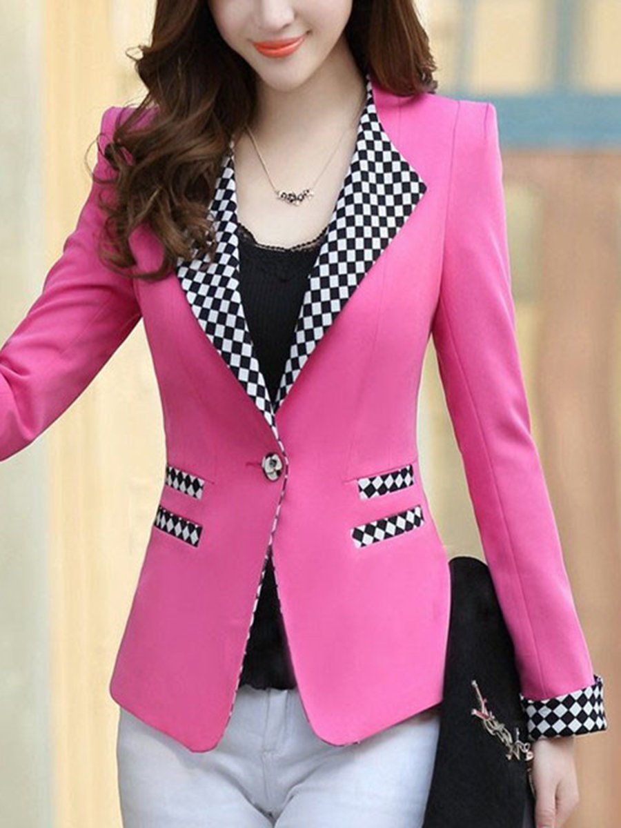 Plaid Notch Lapel Single Button Blazer