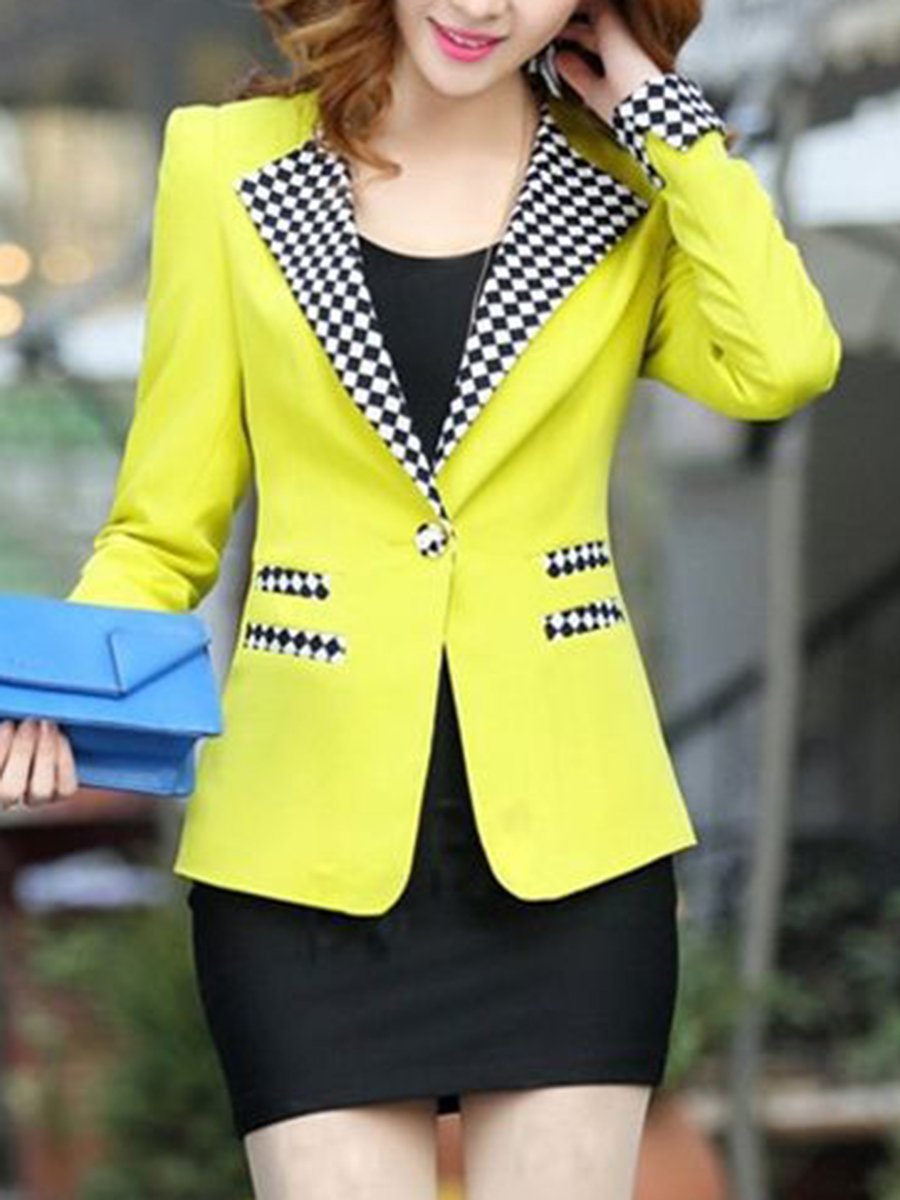 Plaid Notch Lapel Single Button Blazer