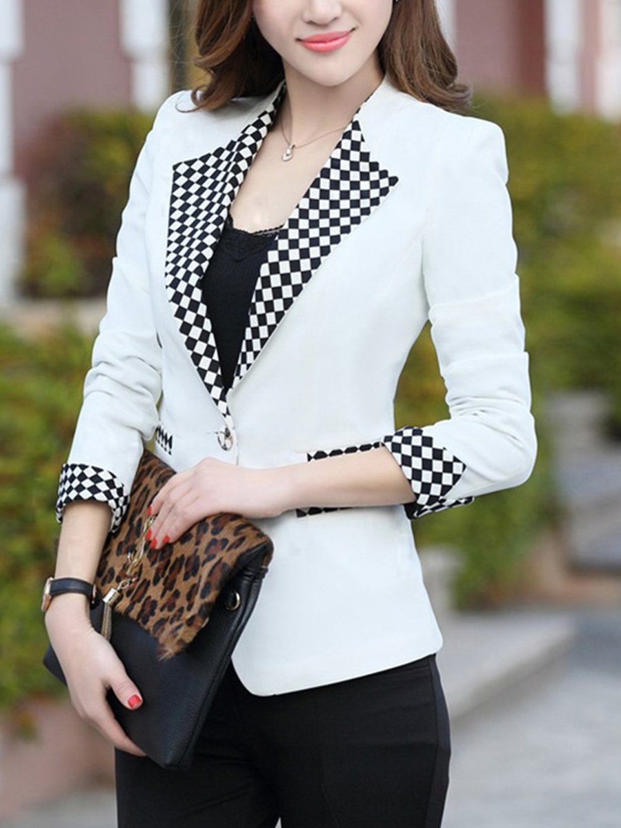 Plaid Notch Lapel Single Button Blazer