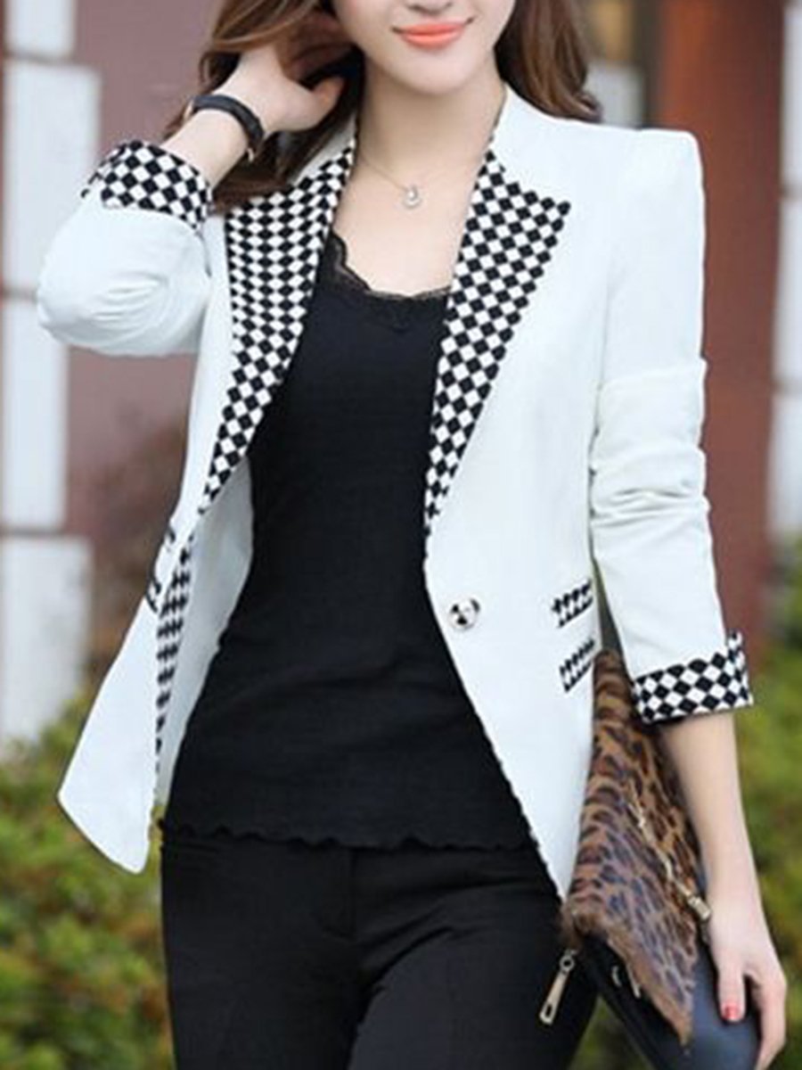 Plaid Notch Lapel Single Button Blazer