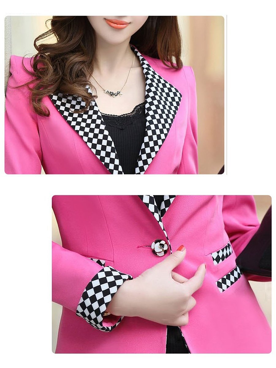 Plaid Notch Lapel Single Button Blazer