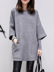 Plain Patch Pocket Fake Two-Piece Shift Dress