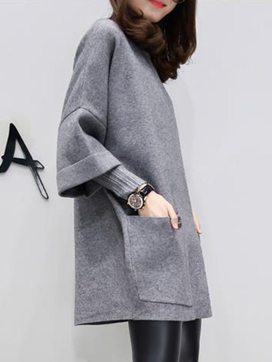 Plain Patch Pocket Fake Two-Piece Shift Dress