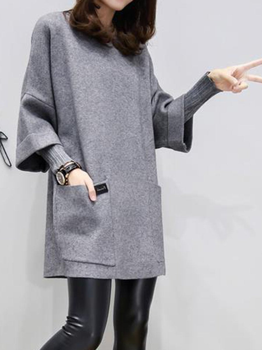 Plain Patch Pocket Fake Two-Piece Shift Dress