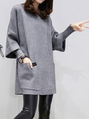 Plain Patch Pocket Fake Two-Piece Shift Dress