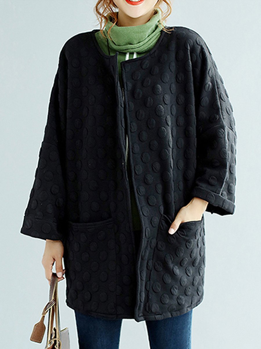 Oversized Patch Pocket Plain Polka Dot Trench Coat
