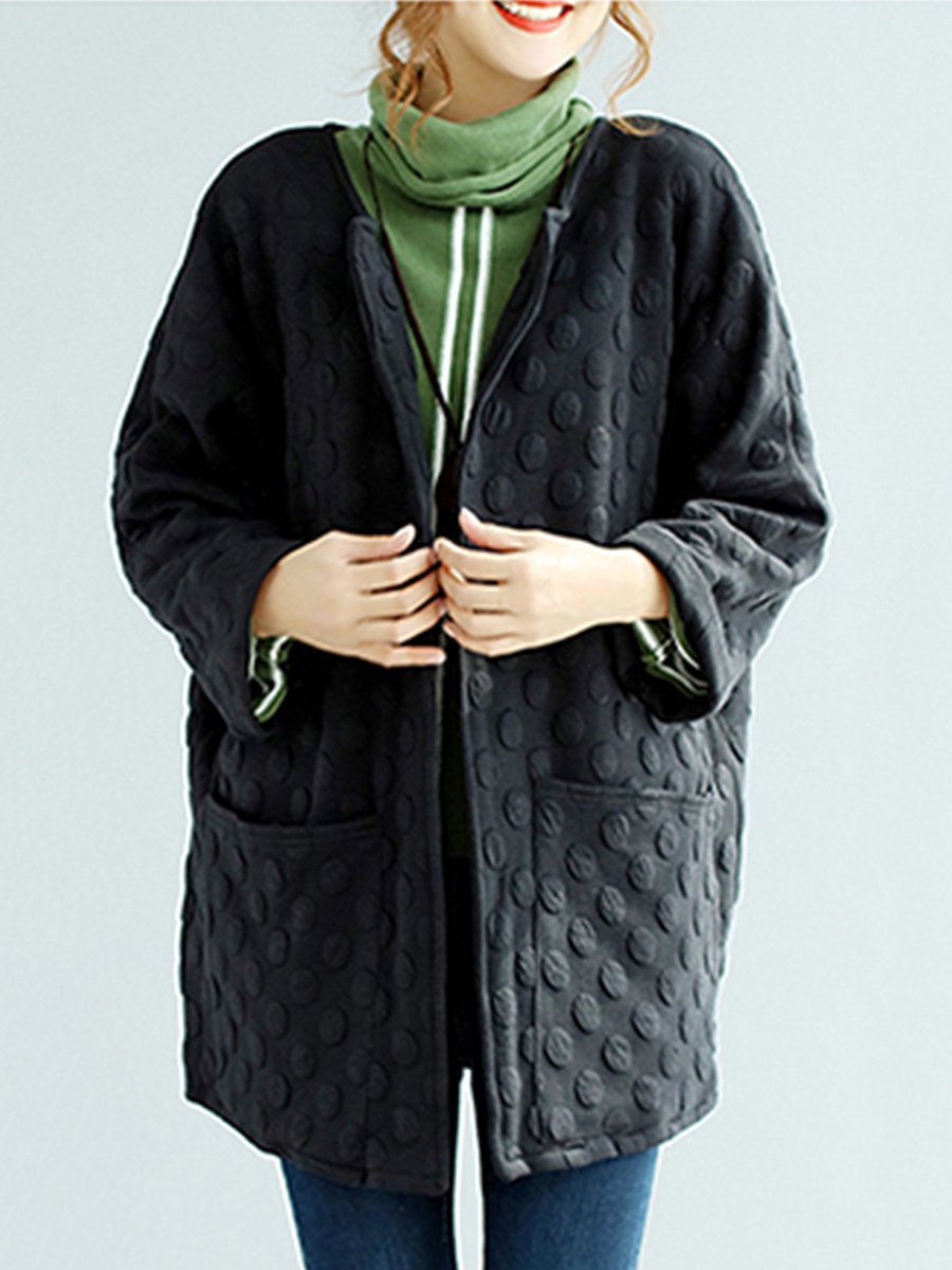 Oversized Patch Pocket Plain Polka Dot Trench Coat