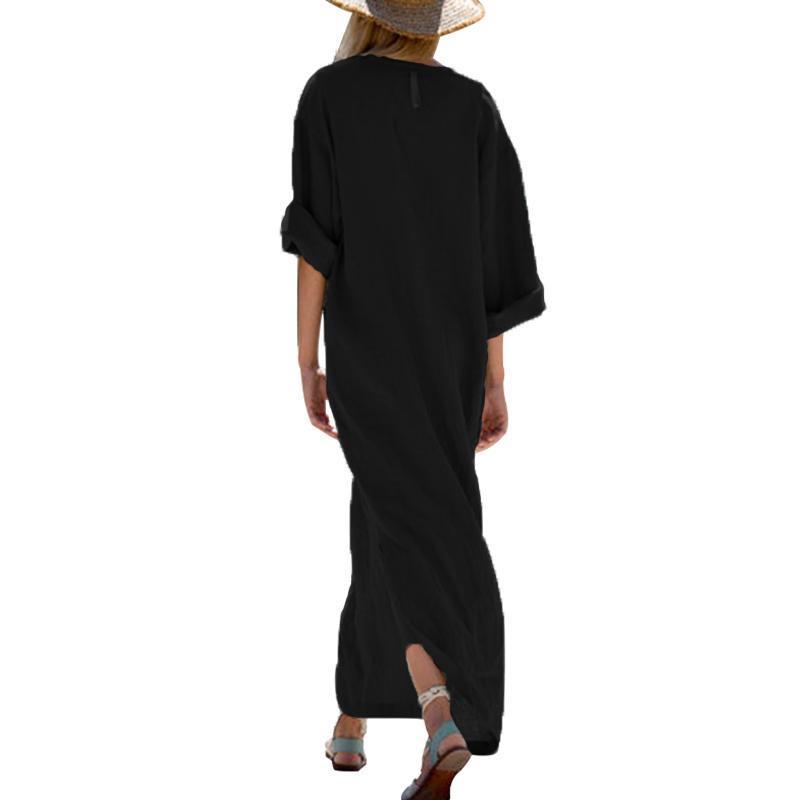 Oversized Women Long Sleeve Solid Cotton Maxi Dress