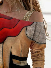 Printed one odd shoulder casual T-shirts