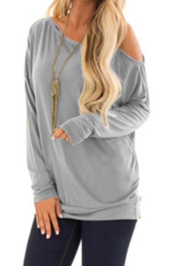 One Shoulder Woman Plain T-Shirts