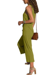 Plain Round neck sleeveless nine-point jumpsuits