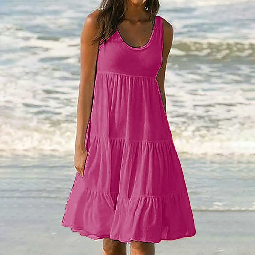 Paneled Solid Sleeveless Beach Midi Dress